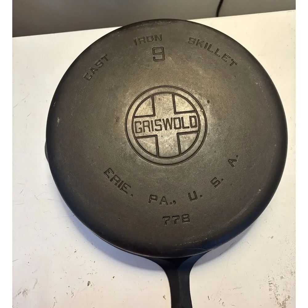 RARE Griswold Erie Pa USA #9 778 Large Block Logo Deep Skillet Crack 1920 - 1940 - Picture 1 of 11